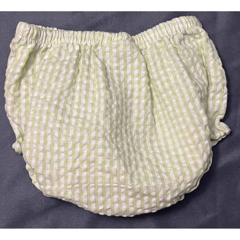 Baby Green White Gingham Bloomers Diaper Cover 12 Months Elastic Waist